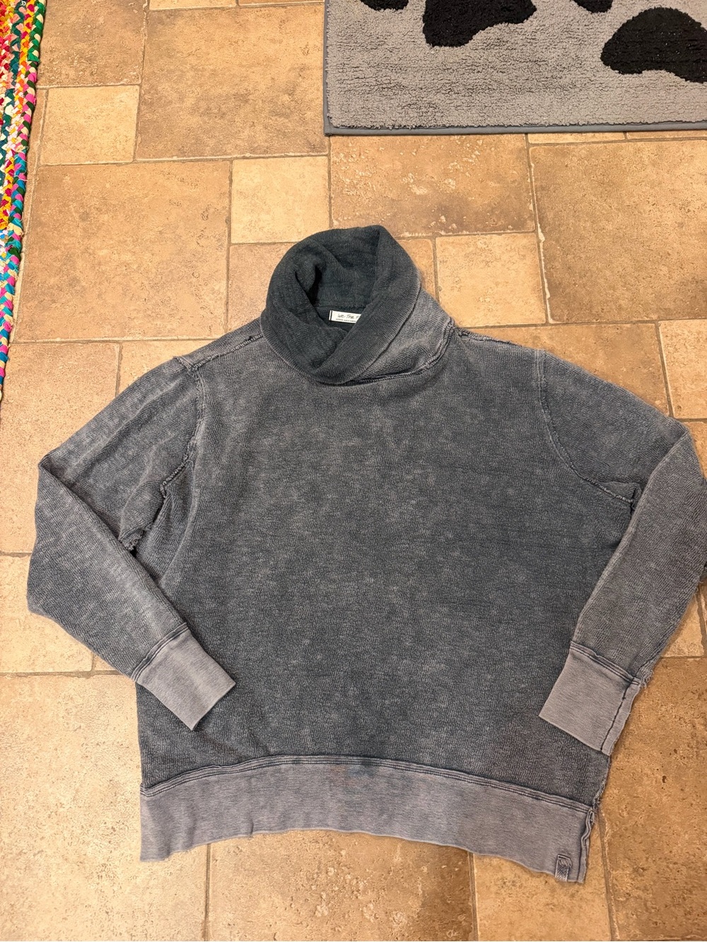 Free People Washed Charcoal Gray Funnel Neck Sweatshirt